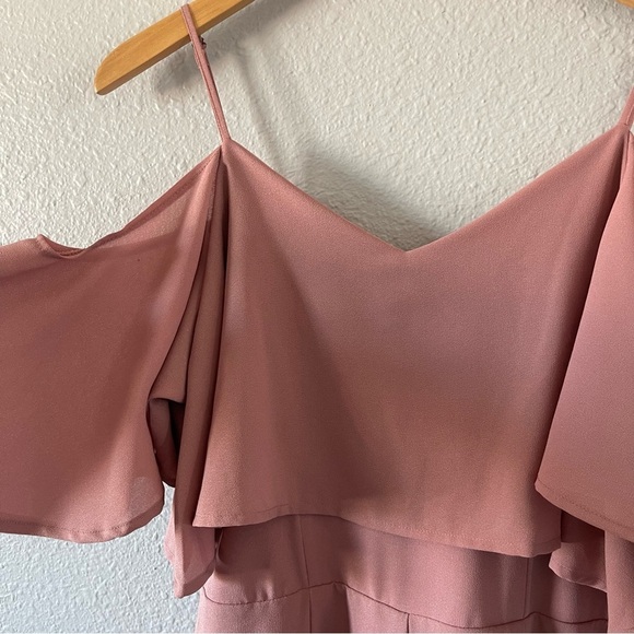 Ruffled Off Shoulder Romper Dusty Pink Sleeveless Casual Jumpsuit Size Large - Picture 4 of 11